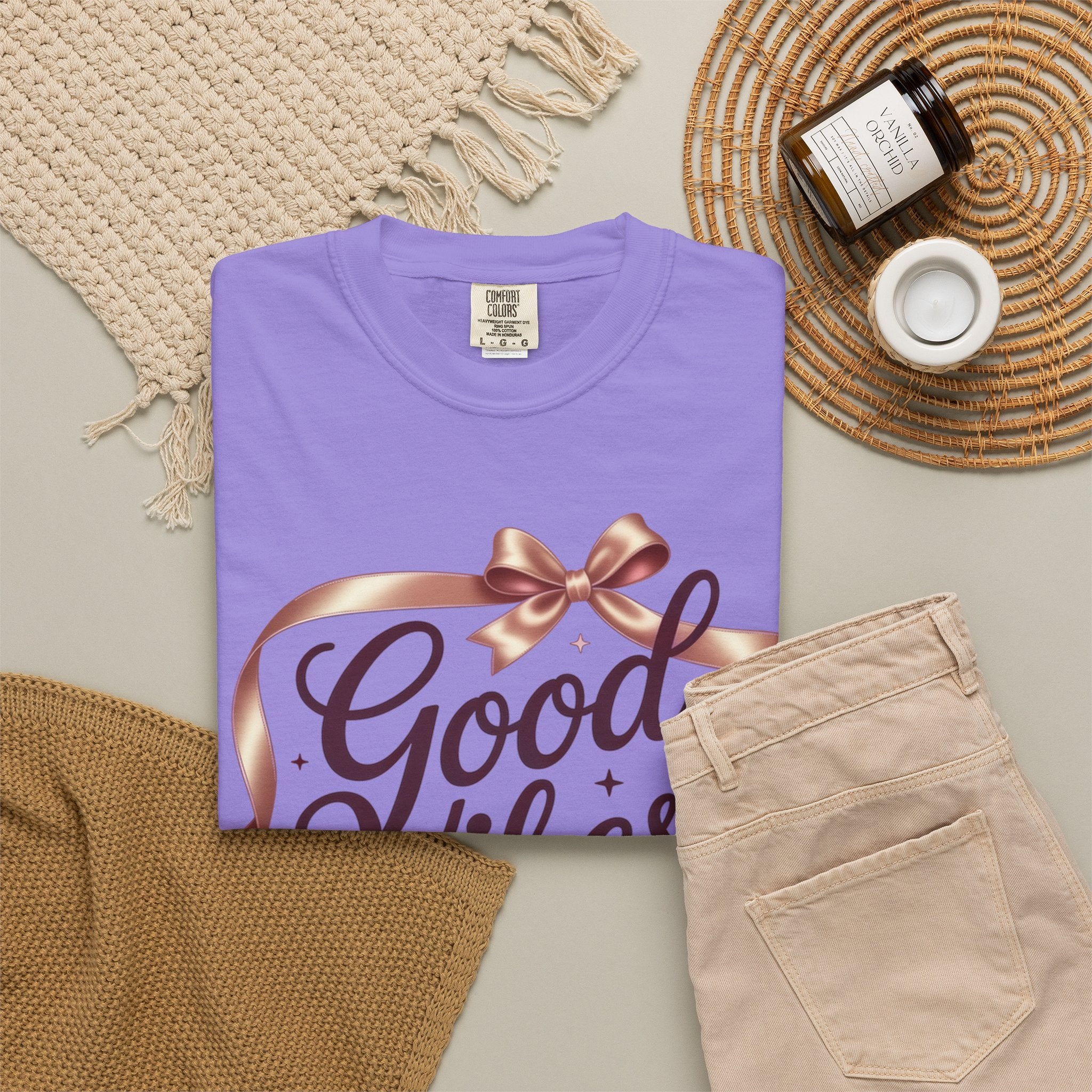 Good Vibes Only T-Shirt — Positive Message Graphic Tee with Ribbon Design