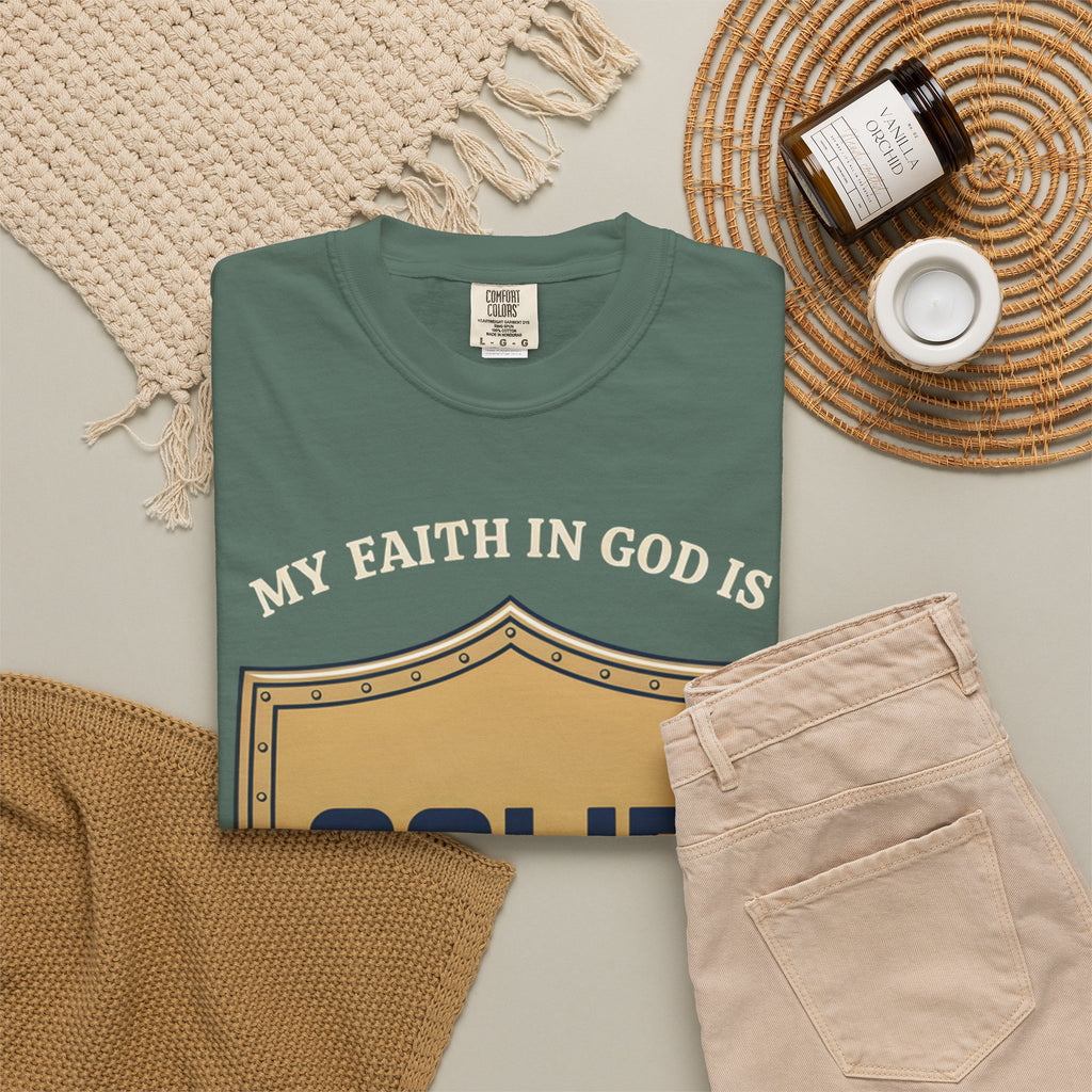 Solid Faith Shield T-Shirt — "My Faith in God Is Solid" Christian Tee