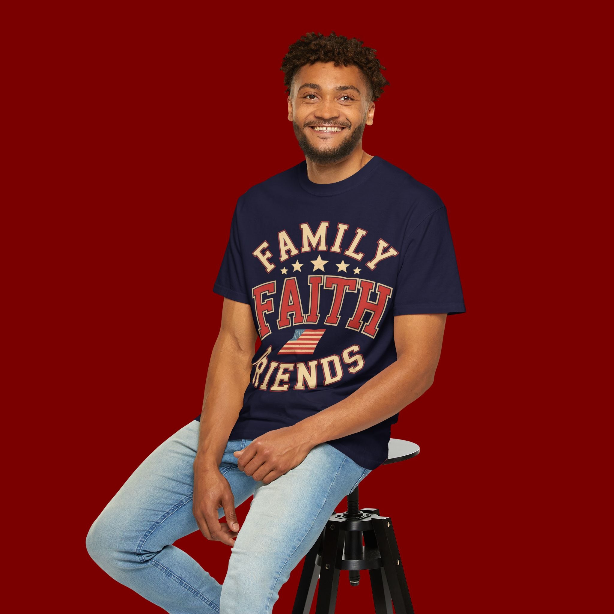 Family Faith Friends T-Shirt — Patriotic American Flag Tee