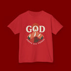 Kids Tee – 'GOD' Mountain Sunrise Faith Graphic