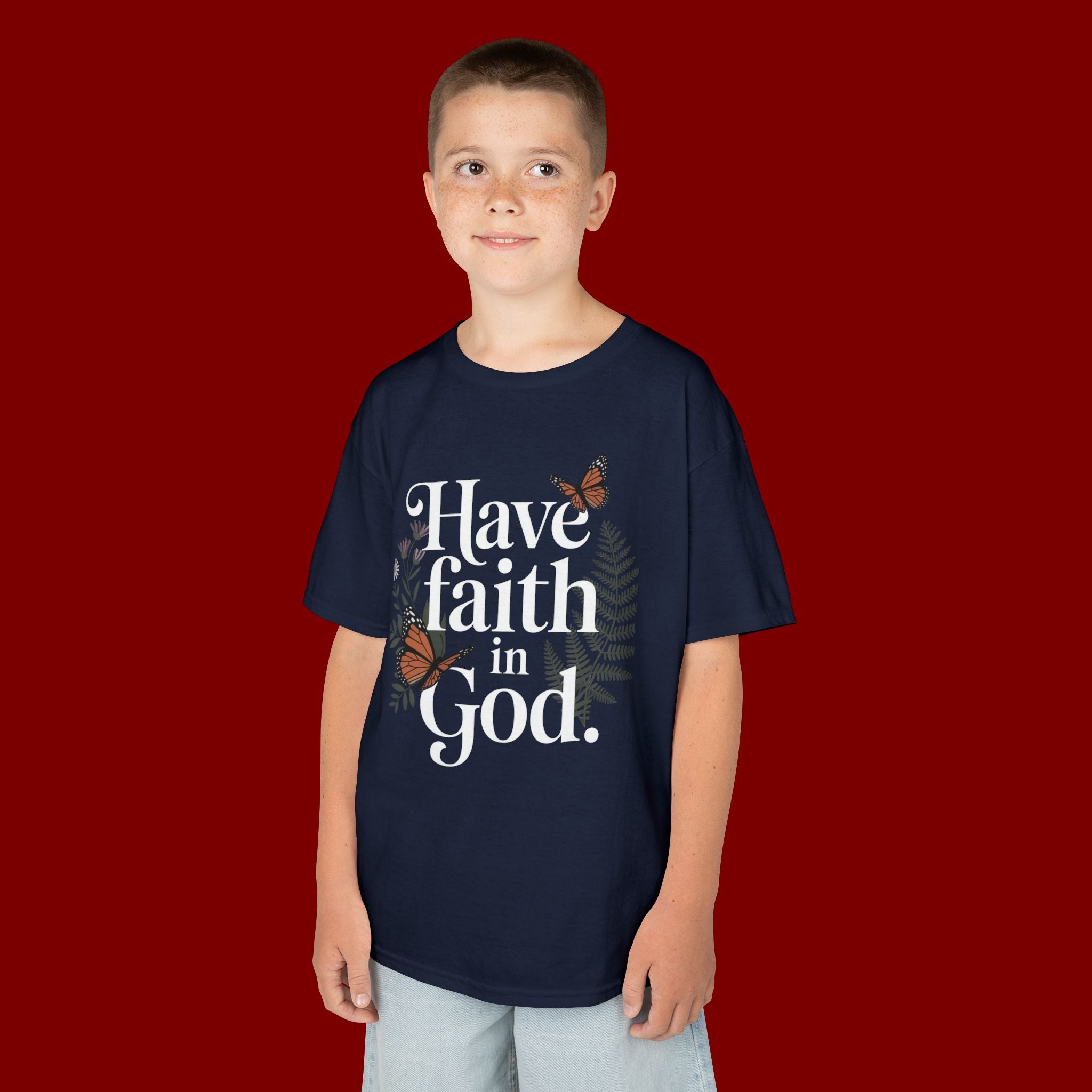 Kids Tee — "Have Faith in God" Floral Christian Youth T‑Shirt