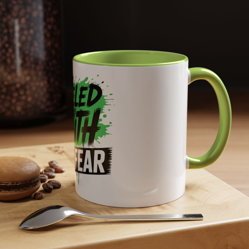 Accent Coffee Mug — "Fueled by Faith Not Fear" Inspirational Ceramic Mug (11/15 oz)