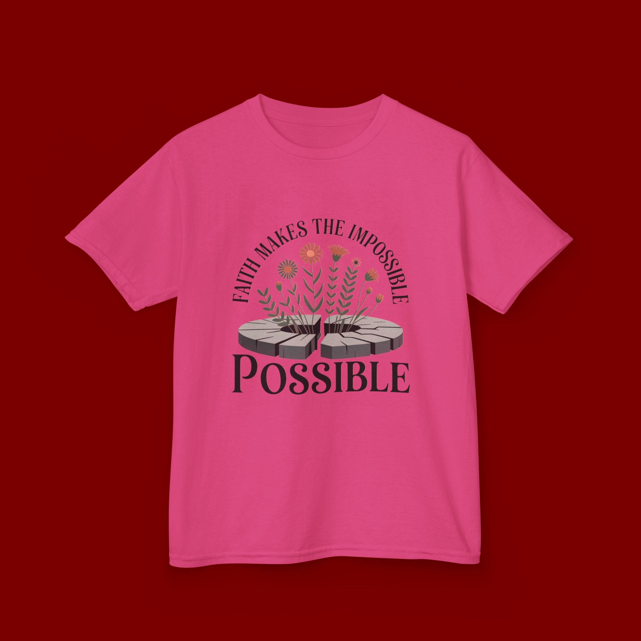 Kids Tee — “Faith Makes the Impossible Possible” Floral Inspirational Shirt