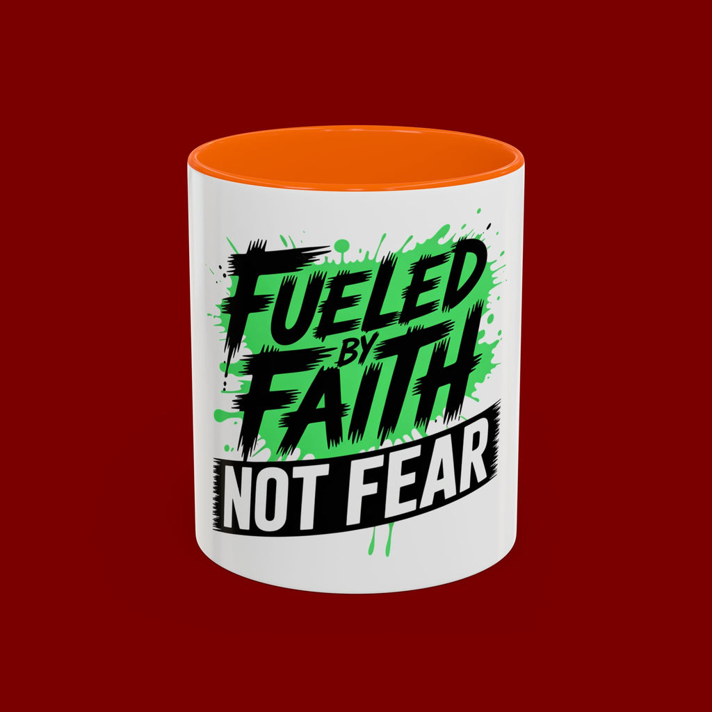 Accent Coffee Mug — "Fueled by Faith Not Fear" Inspirational Ceramic Mug (11/15 oz)