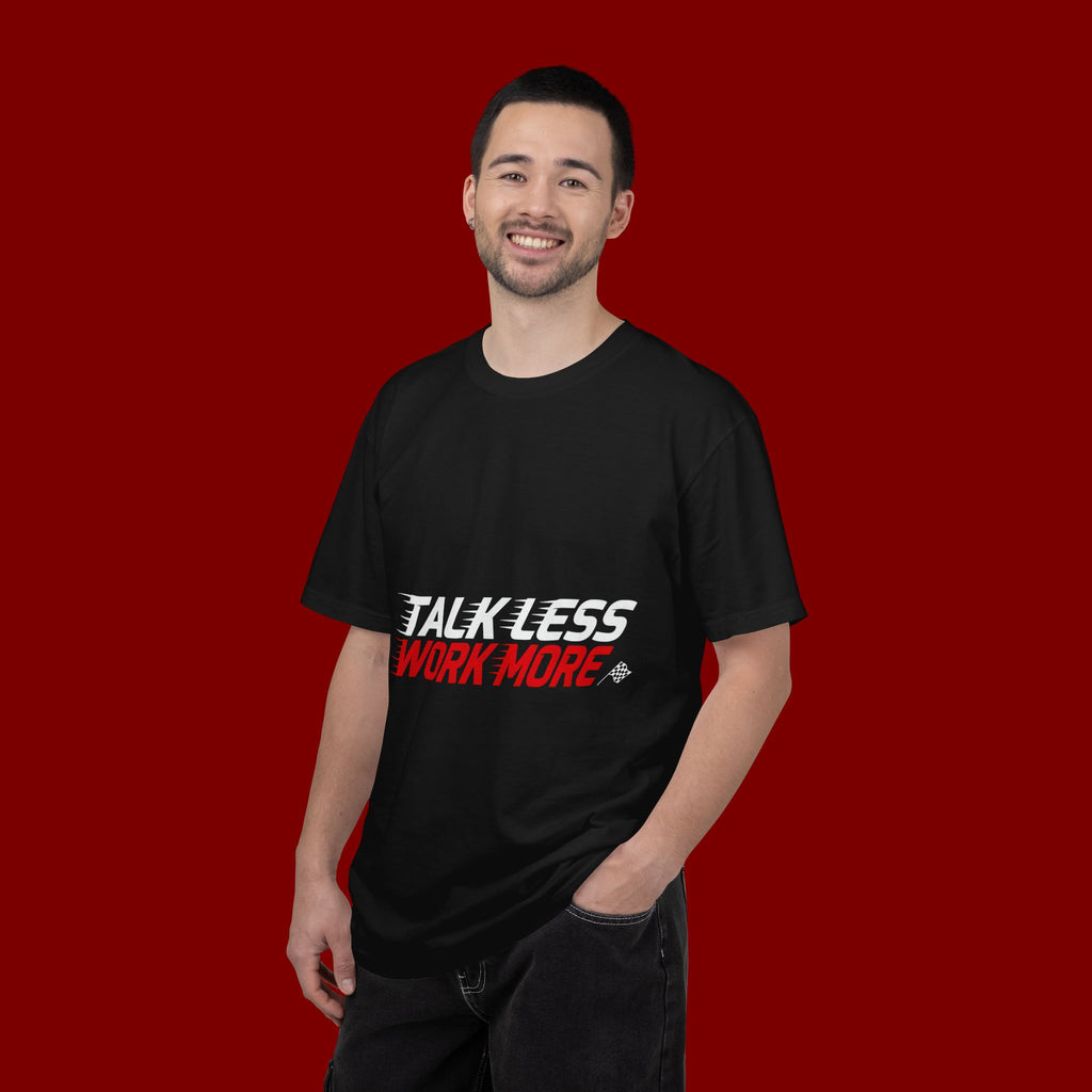 Work More Graphic T-Shirt — Bold Red Minimalist Slogan Tee