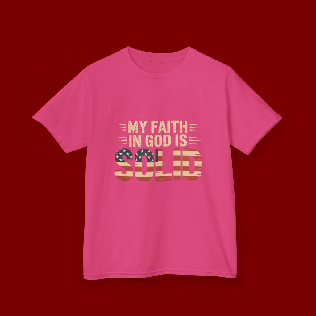 Kids Tee — "My Faith in God is Solid" Patriotic Christian T-Shirt