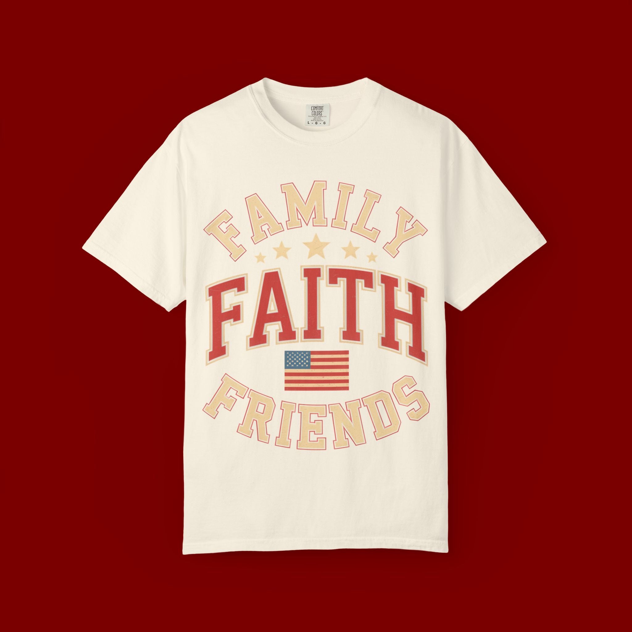 Family Faith Friends T-Shirt — Patriotic American Flag Tee