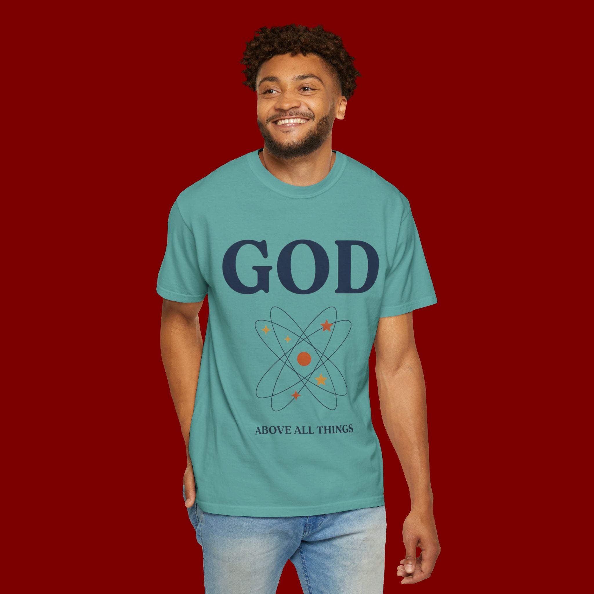 God Above All Things T-Shirt — Faith Graphic Tee with Cosmic Design
