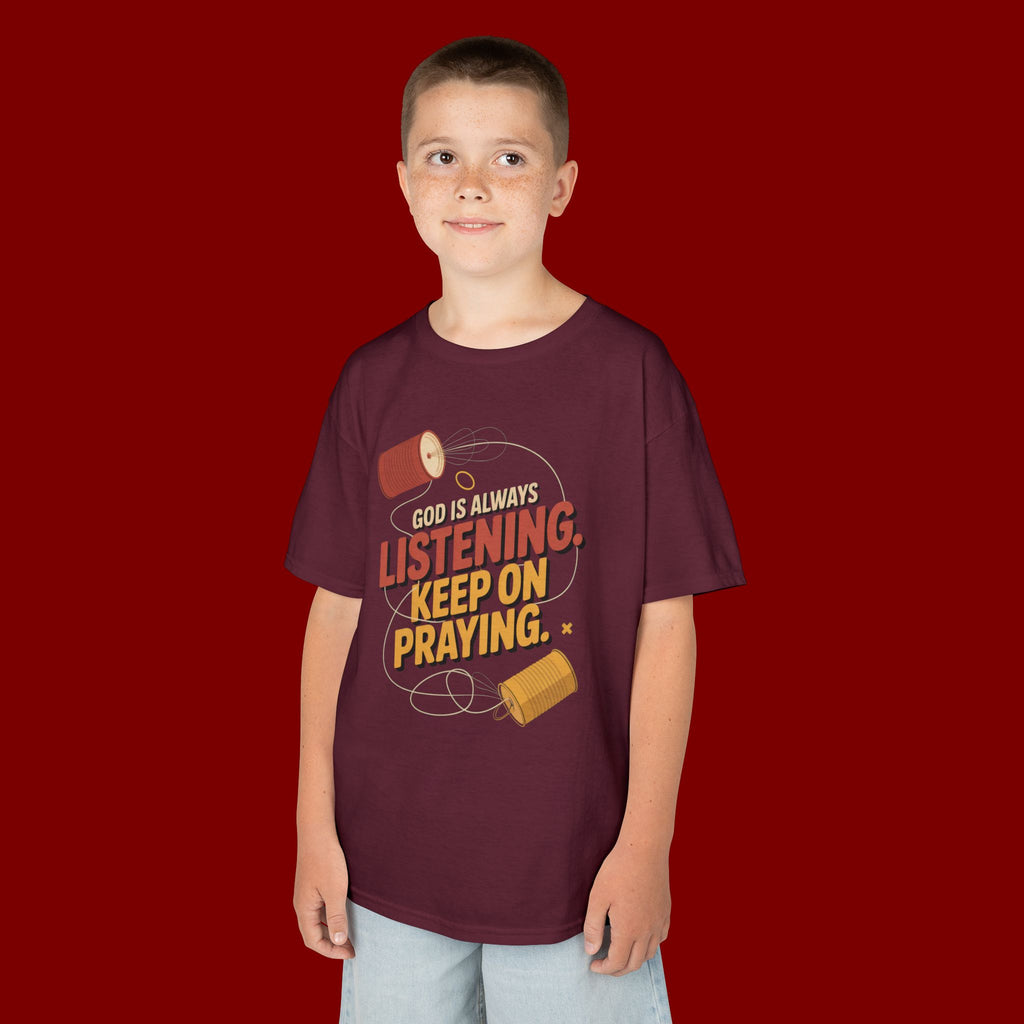 Kids Tee — "God Is Always Listening, Keep On Praying" Inspirational Religious Shirt