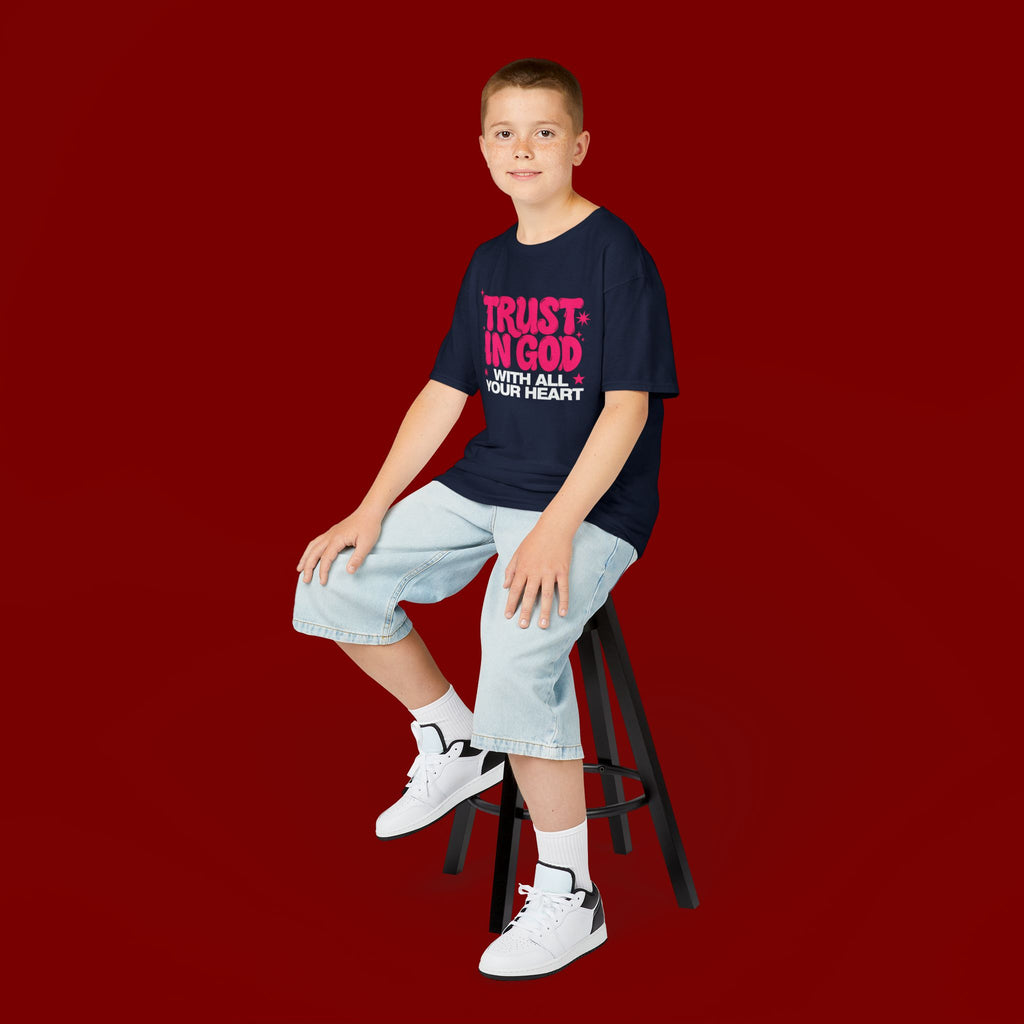 Kids Tee — "Trust in God" Pink Faith Graphic Shirt