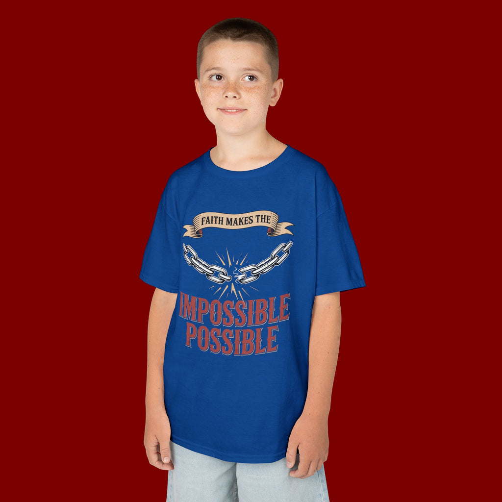 Kids Tee — "Faith Makes the Impossible Possible" Inspirational Graphic