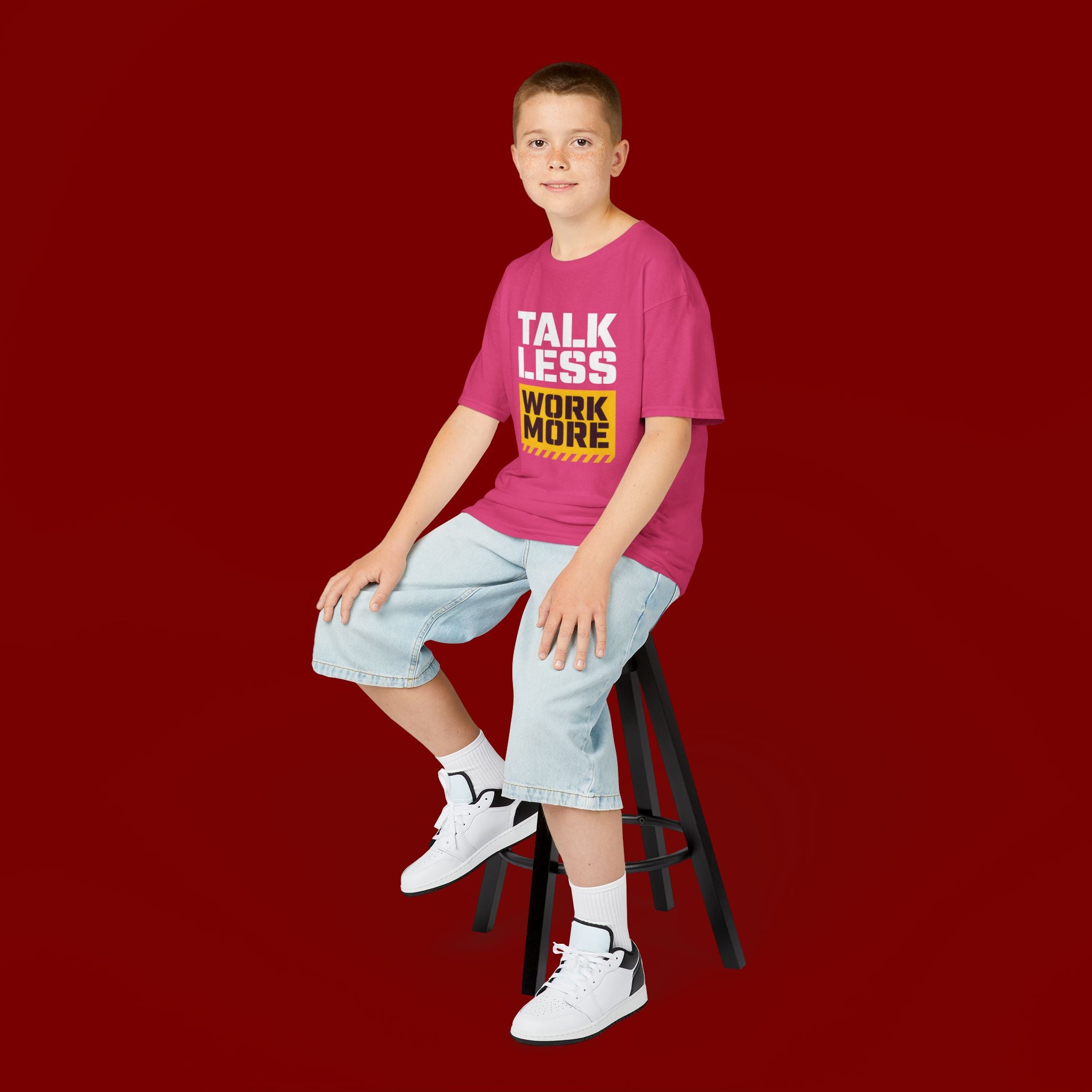 Kids T-Shirt — "Talk Less Work More" Bold Motivational Tee