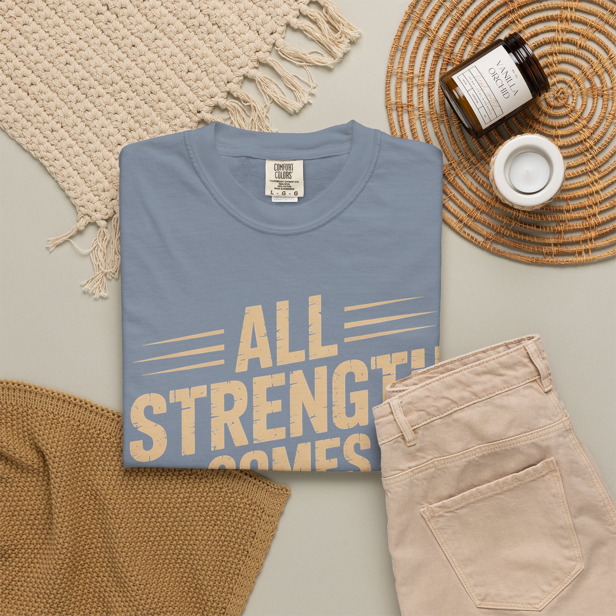 All Strength Comes From God T-Shirt — Christian Faith Graphic Tee