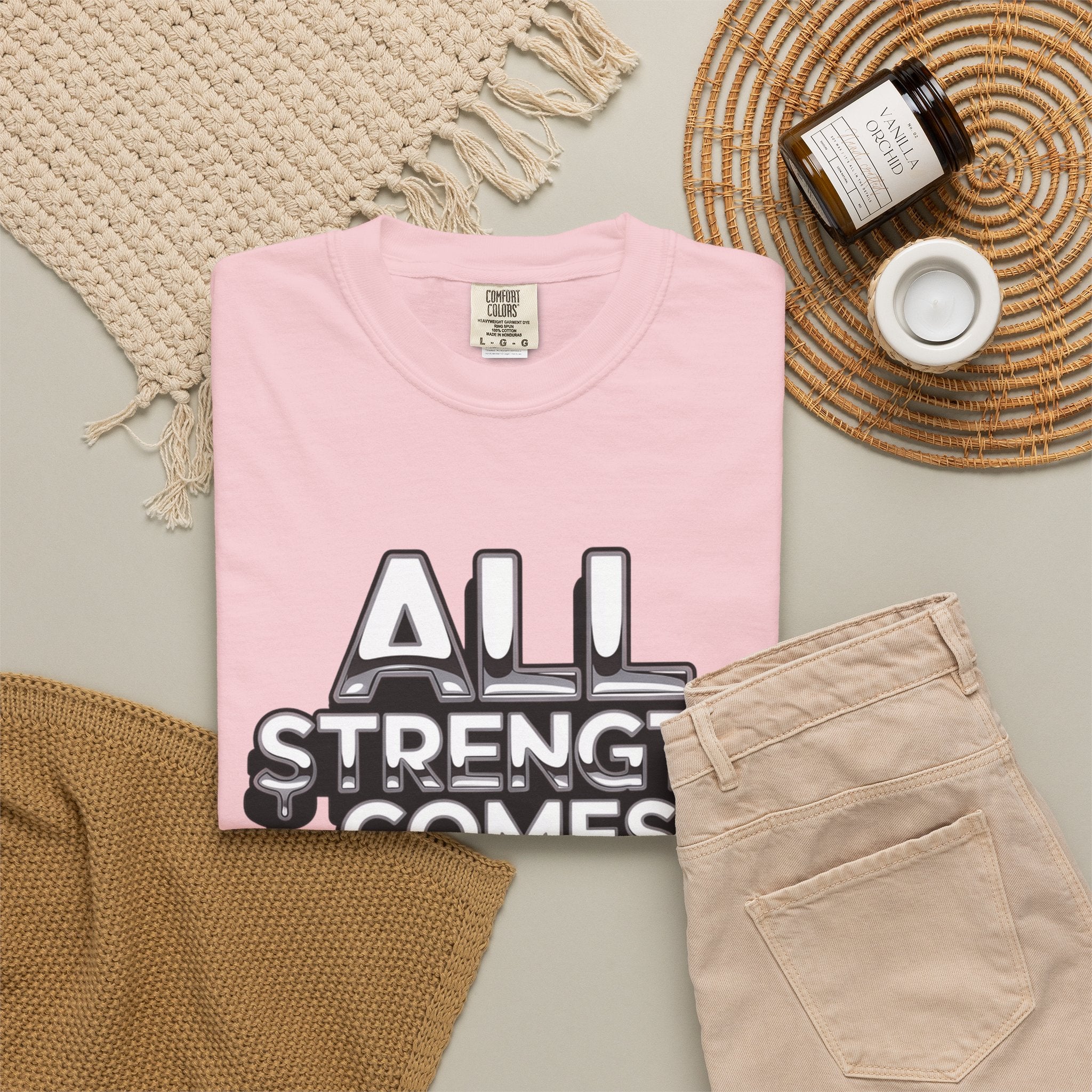 All Strength Comes From God T-Shirt — Christian Faith Graphic Tee