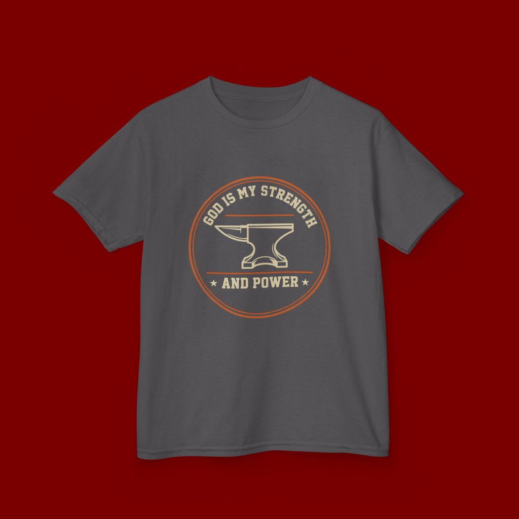 Kids Tee — "God Is My Strength and Power" Anvil & Anvil-Forge Christian Youth Shirt