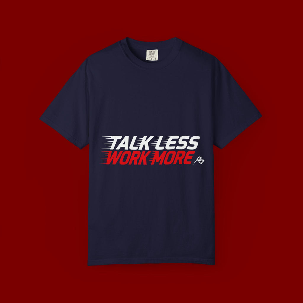 Work More Graphic T-Shirt — Bold Red Minimalist Slogan Tee