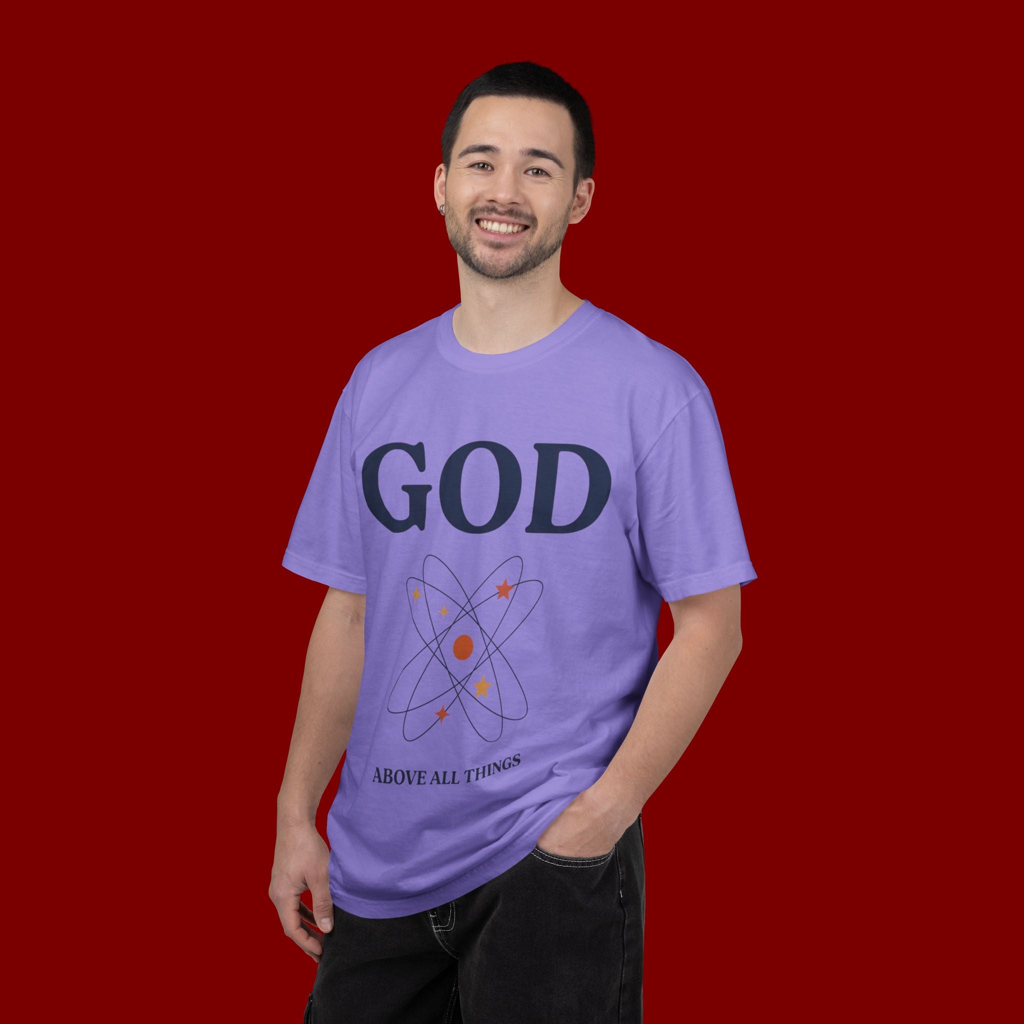 God Above All Things T-Shirt — Faith Graphic Tee with Cosmic Design