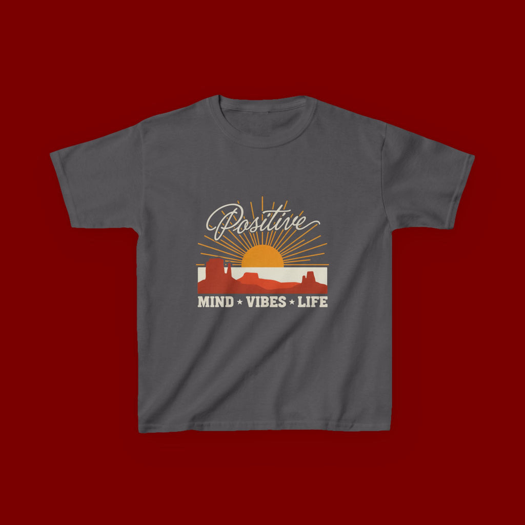 Kids T-Shirt - "Positive" Retro Sunrise Tee (Mind • Vibes • Life)