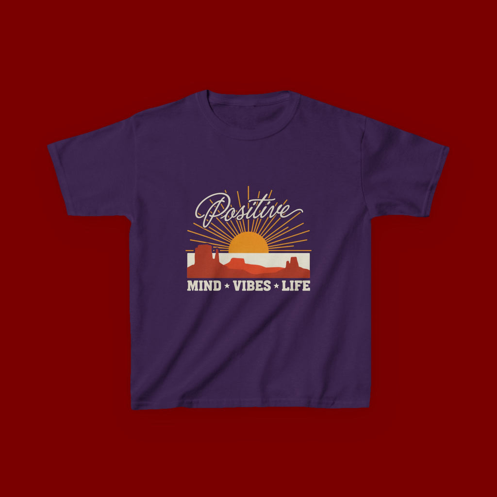 Kids T-Shirt - "Positive" Retro Sunrise Tee (Mind • Vibes • Life)