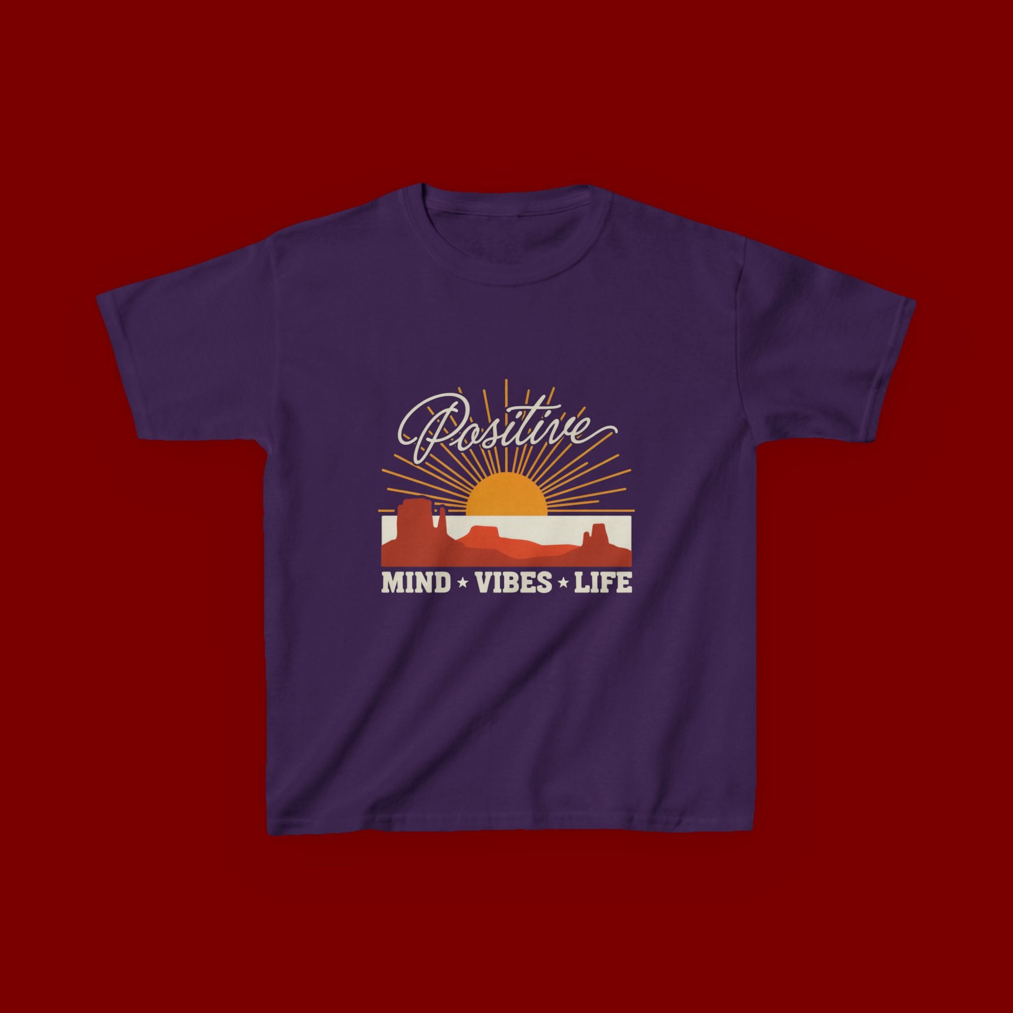 Kids T-Shirt - "Positive" Retro Sunrise Tee (Mind • Vibes • Life)
