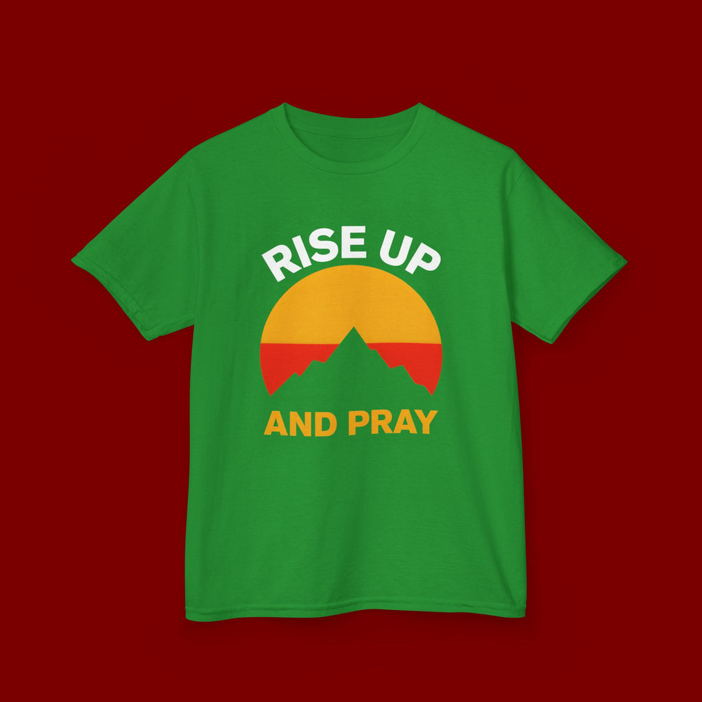 Kids Tee — "Rise Up and Pray" Mountain Sunrise Faith T‑Shirt