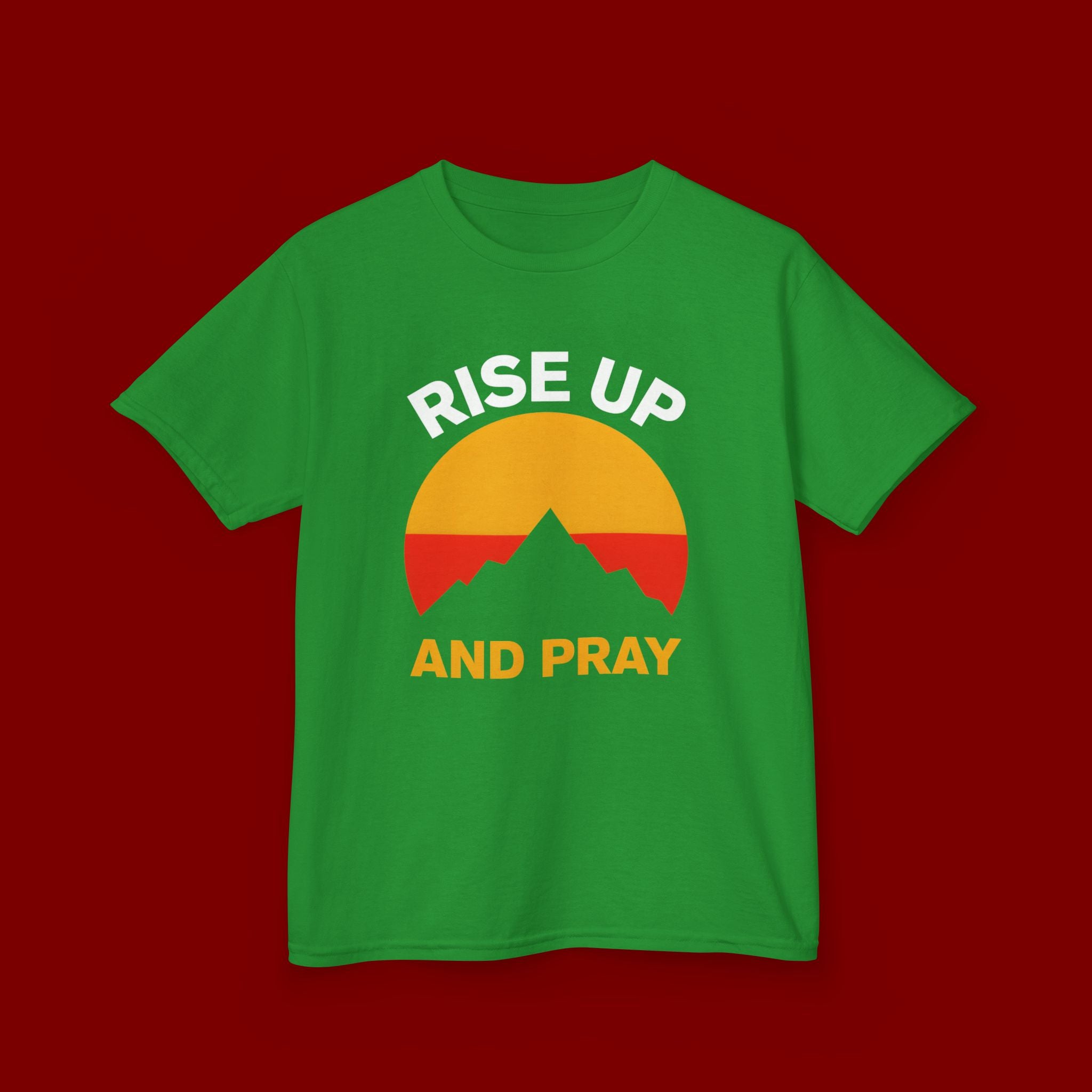 Kids Tee — "Rise Up and Pray" Mountain Sunrise Faith T‑Shirt