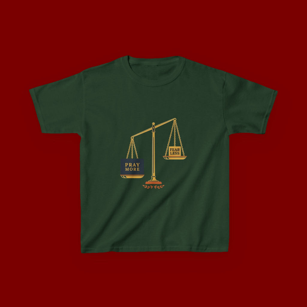 Kids Tee — Scales Design with 'Pray More' & 'Fear Less' Inspirational Graphic