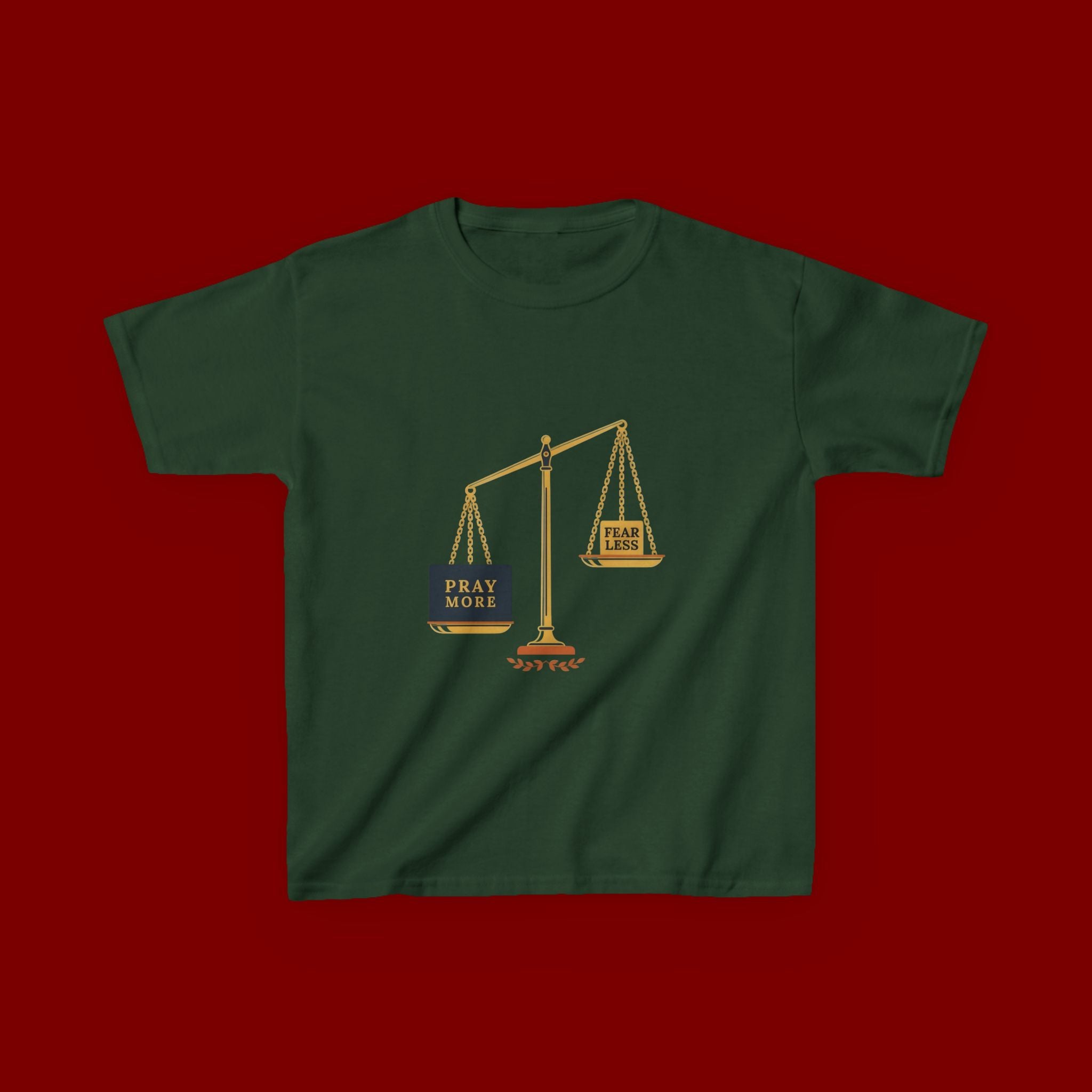Kids Tee — Scales Design with 'Pray More' & 'Fear Less' Inspirational Graphic
