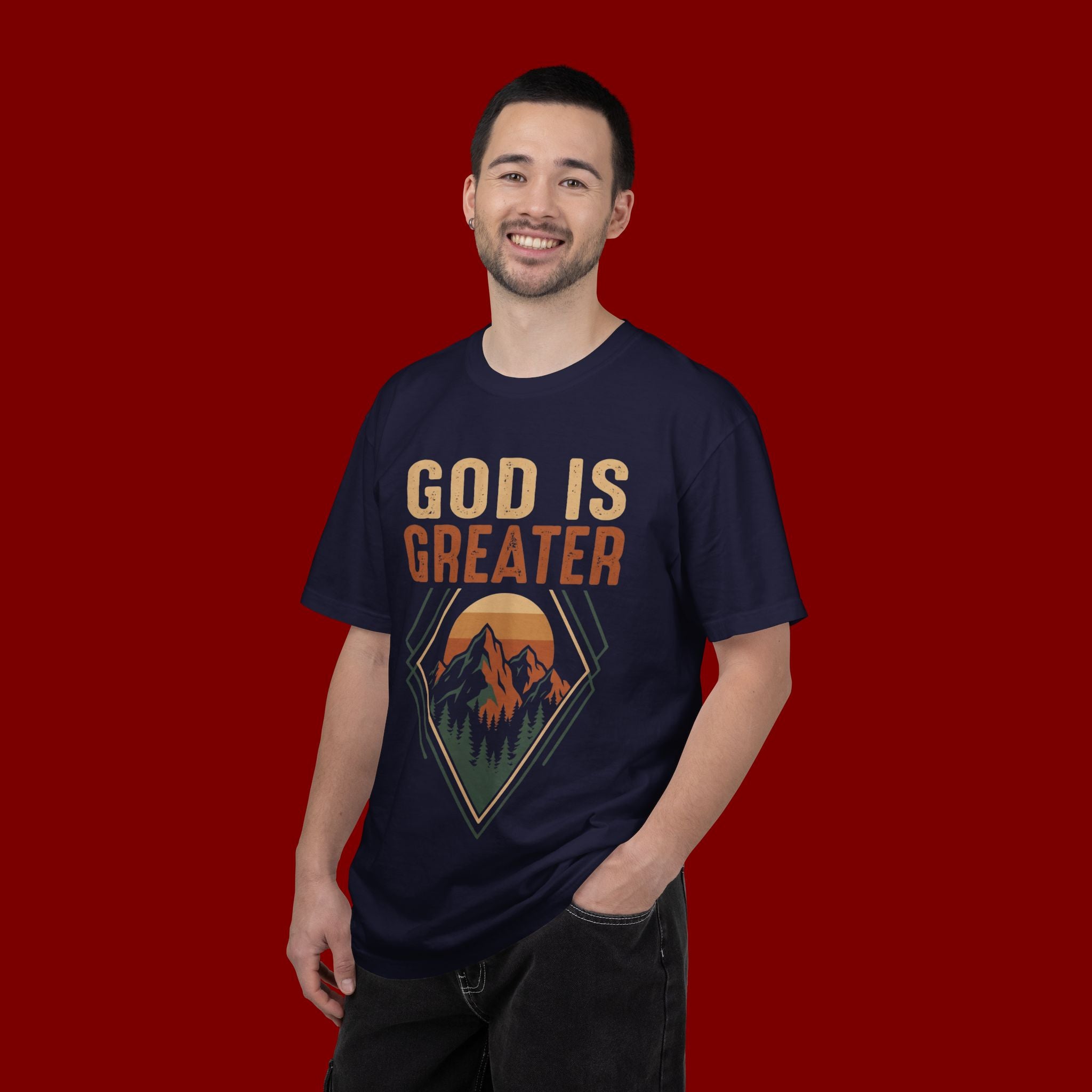 God Is Greater Mountain T-Shirt — Christian Faith Graphic Tee