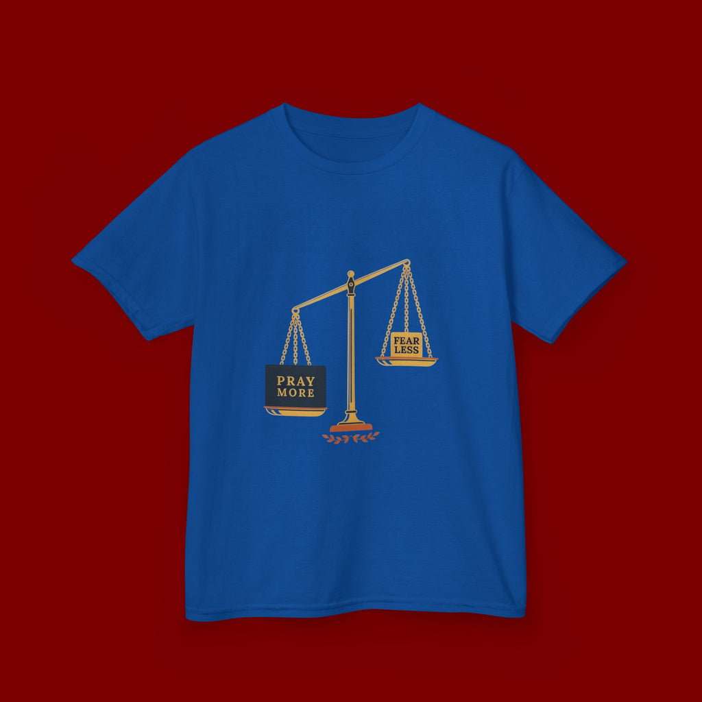 Kids Tee — Scales Design with 'Pray More' & 'Fear Less' Inspirational Graphic