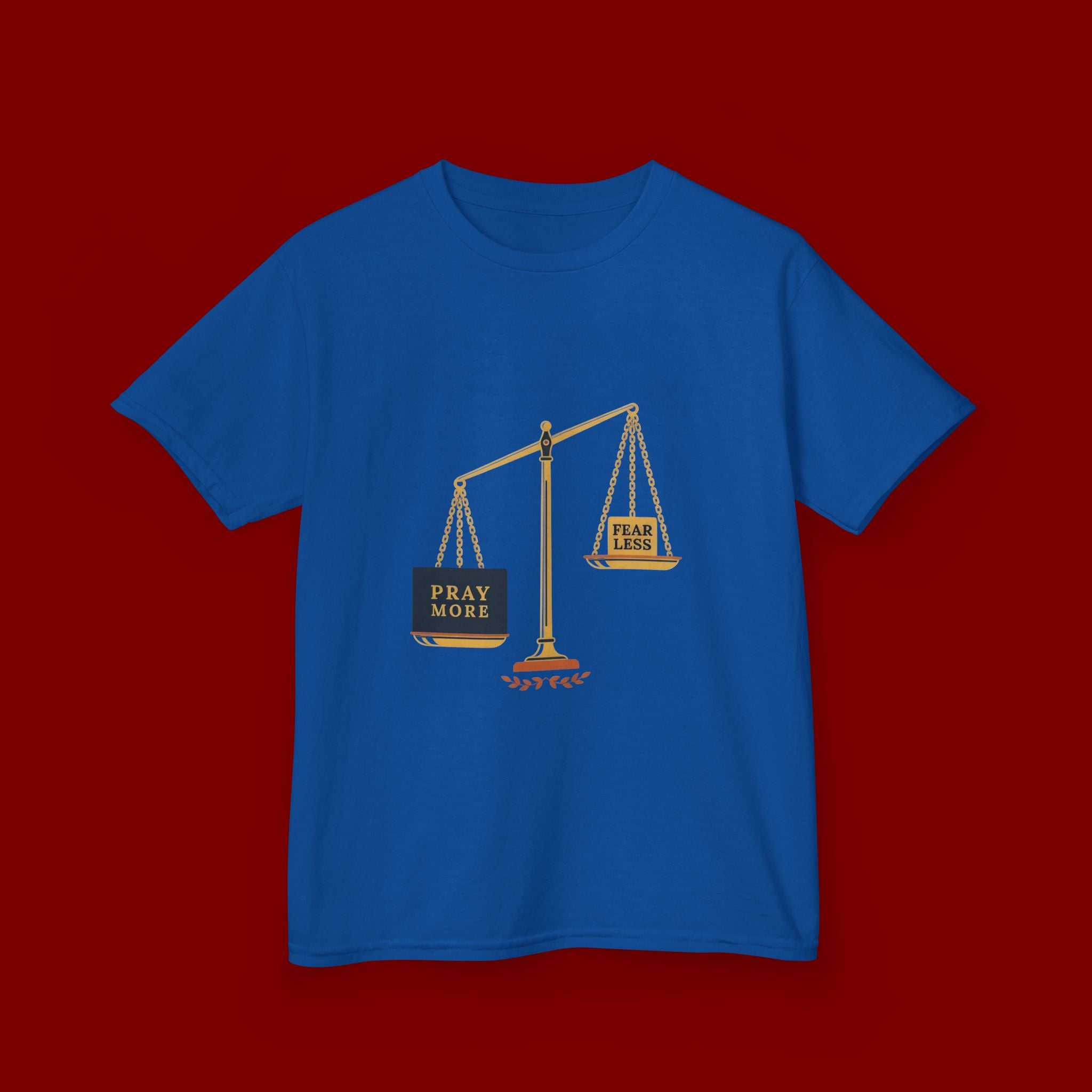 Kids Tee — Scales Design with 'Pray More' & 'Fear Less' Inspirational Graphic