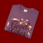 Good Vibes Only T-Shirt — Positive Message Graphic Tee with Ribbon Design