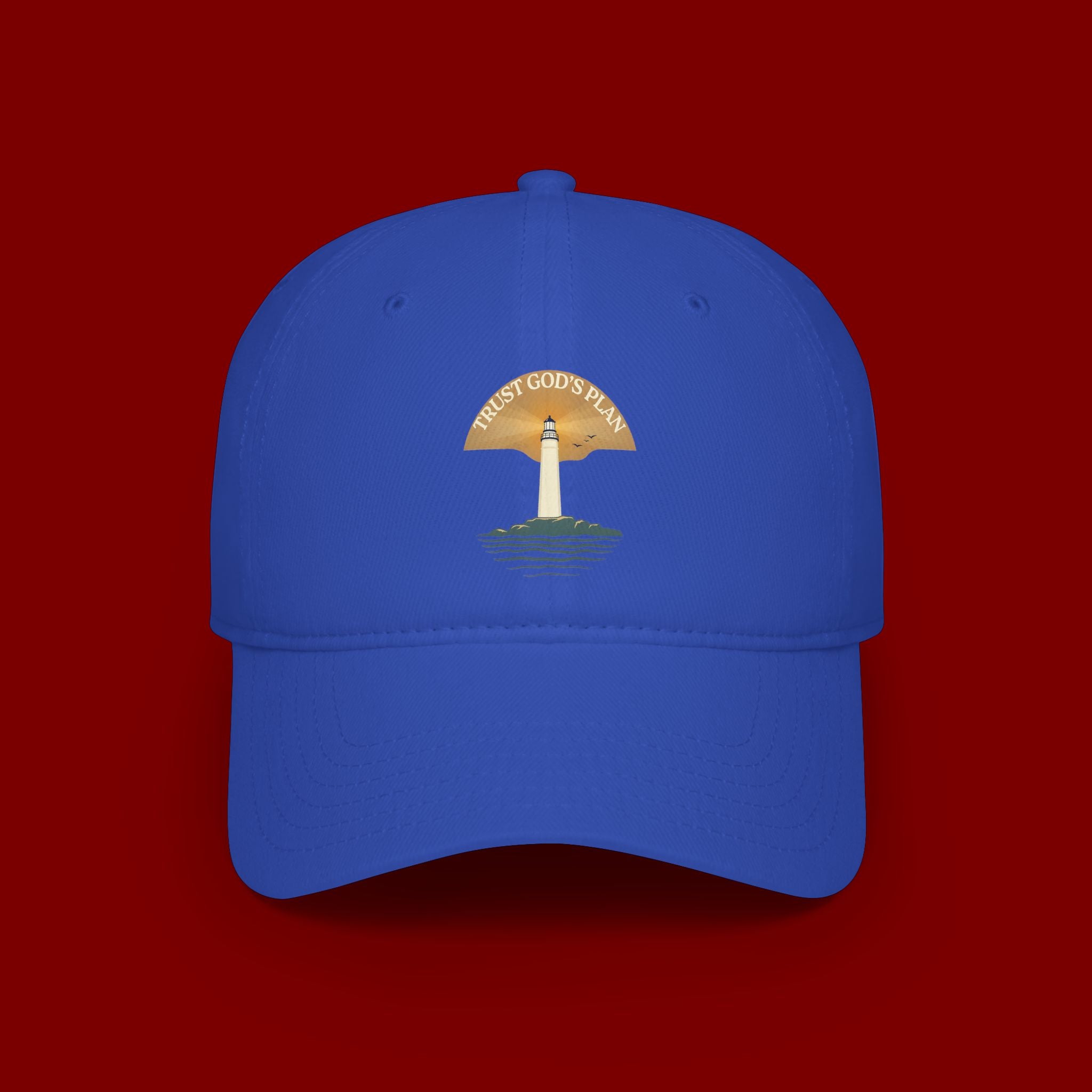 Lighthouse Faith Baseball Cap — "Trust God's Plan" Embroidered Low-Profile Hat
