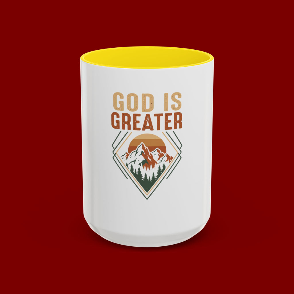 God Is Greater Mountain Coffee Mug — Inspirational Christian Accent Mug