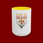 God Is Greater Mountain Coffee Mug — Inspirational Christian Accent Mug