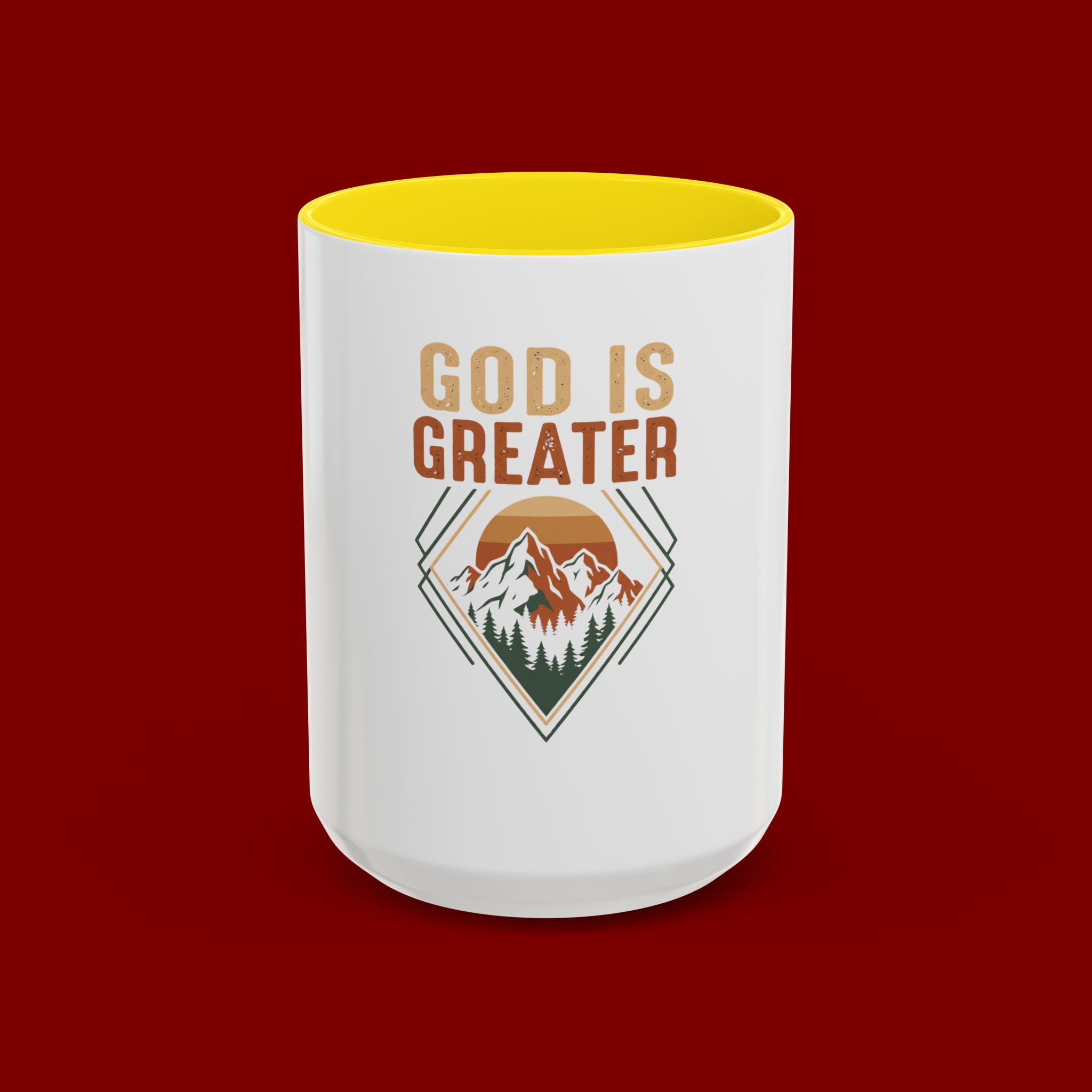 God Is Greater Mountain Coffee Mug — Inspirational Christian Accent Mug