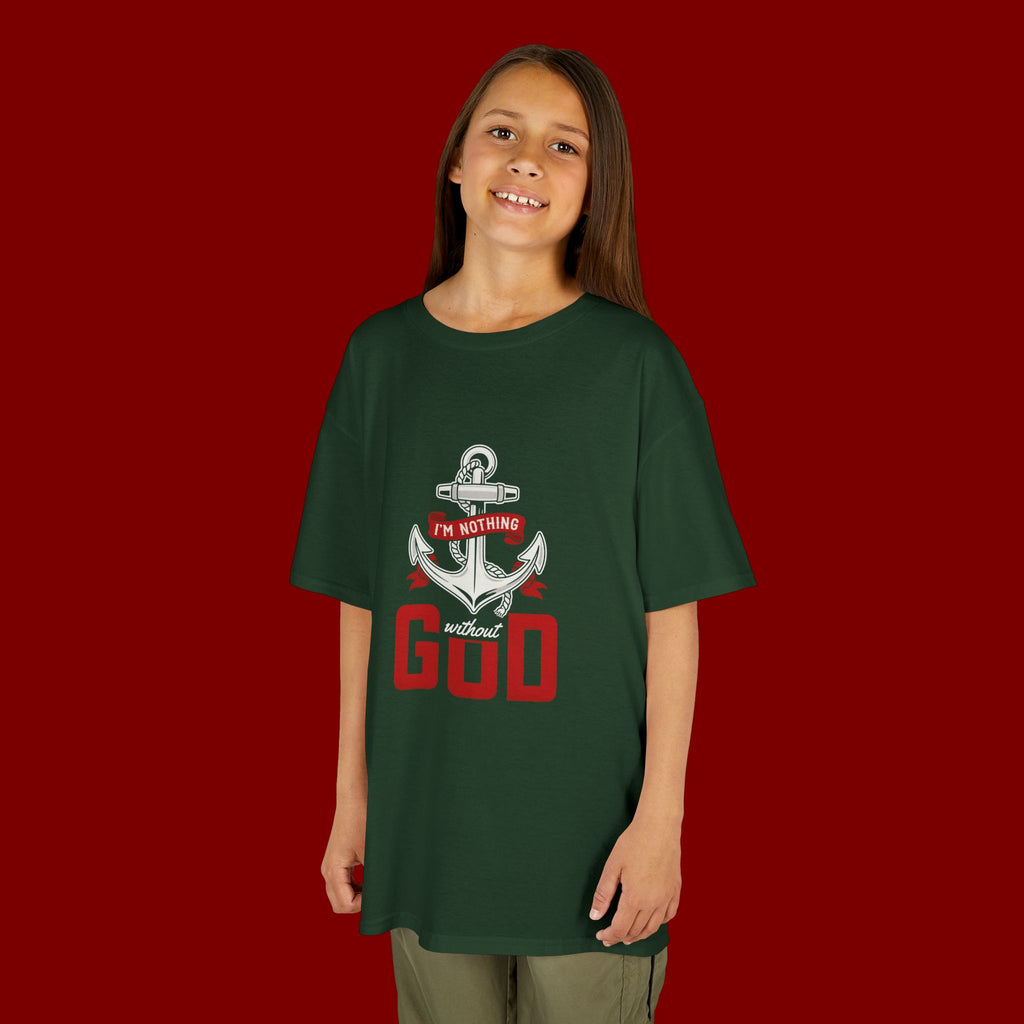 Kids Anchor T‑Shirt – "I'm Nothing Without God" Christian Tee for Boys & Girls