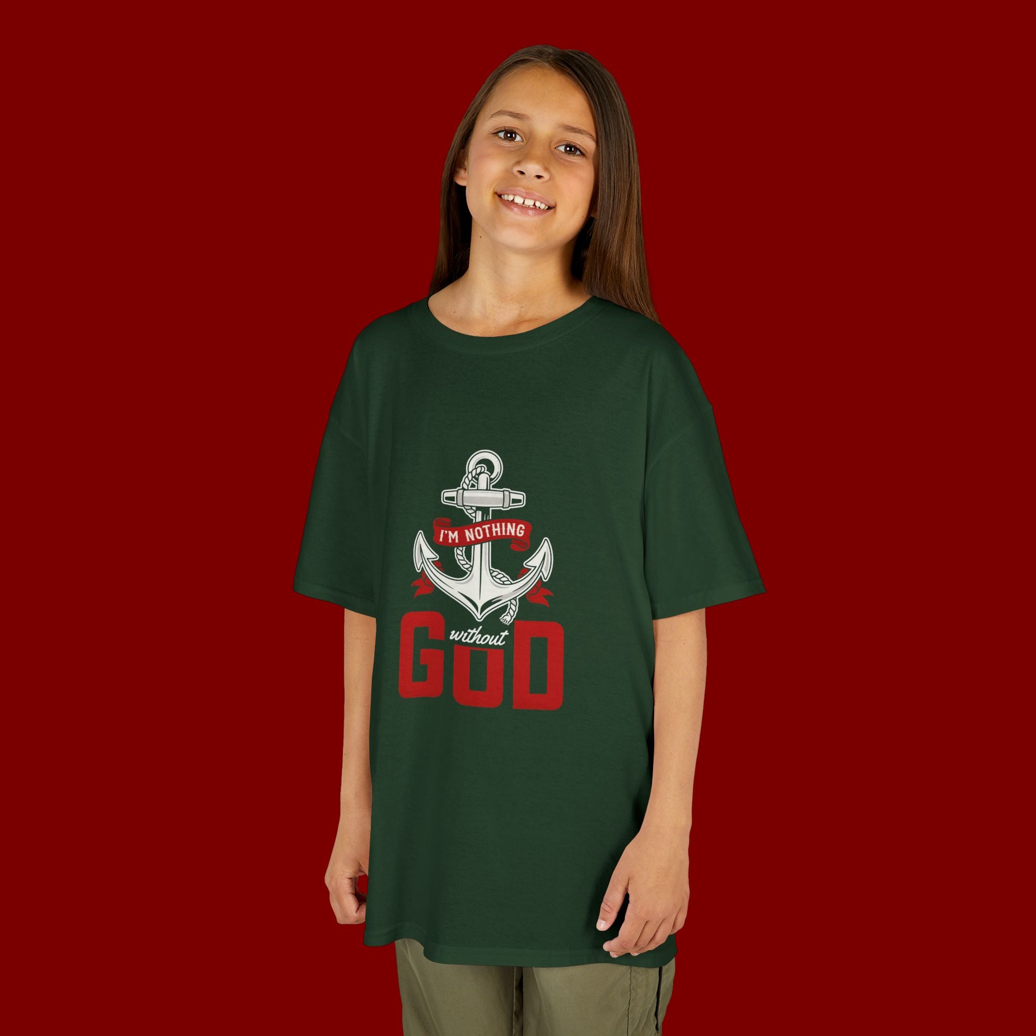 Kids Anchor T‑Shirt – "I'm Nothing Without God" Christian Tee for Boys & Girls