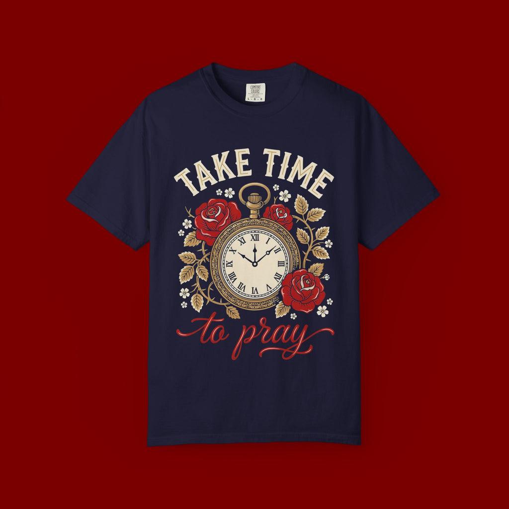 Take Time to Pray Pocket Watch T-Shirt — Faith-Based Floral Christian Tee
