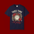 Take Time to Pray Pocket Watch T-Shirt — Faith-Based Floral Christian Tee
