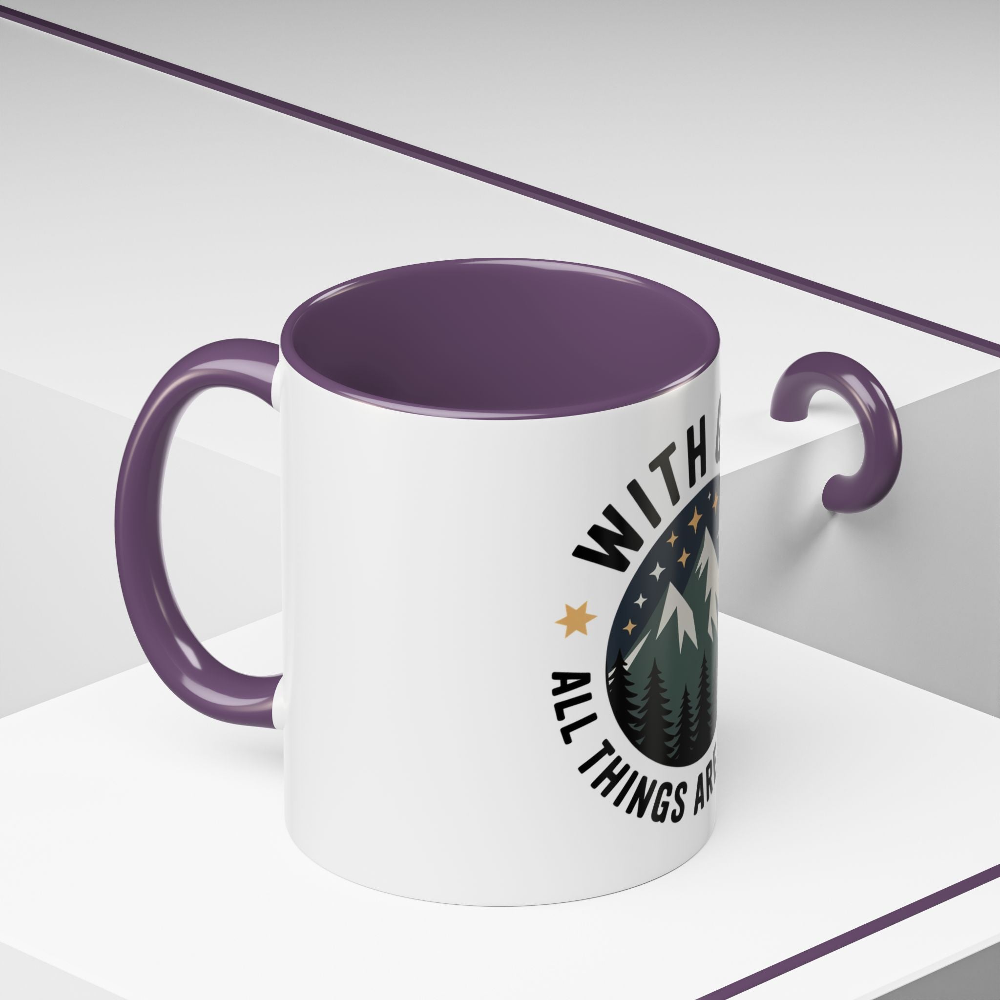 With God All Things Are Possible Accent Coffee Mug — Inspirational Faith Mountain Mug (11/15oz)