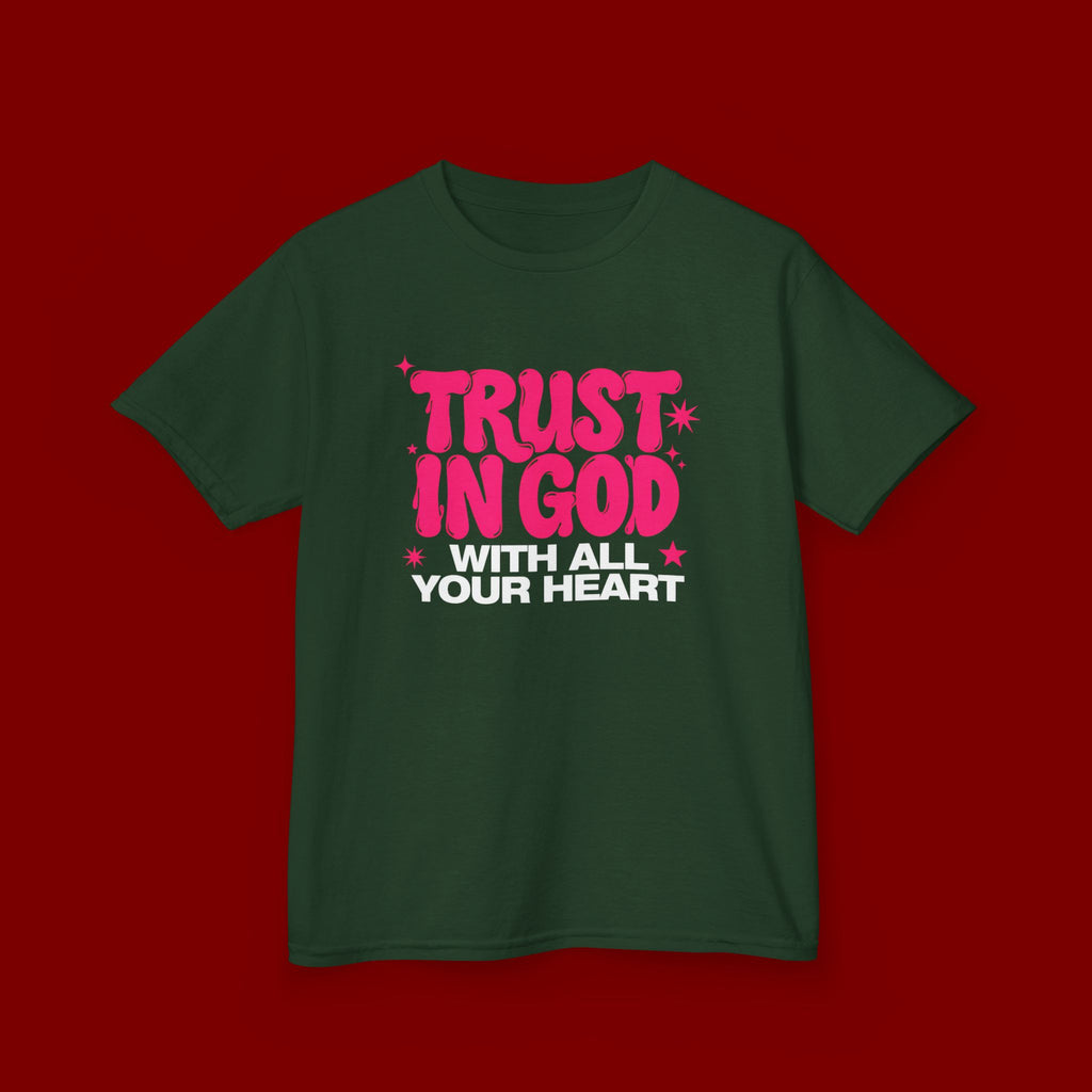 Kids Tee — "Trust in God" Pink Faith Graphic Shirt