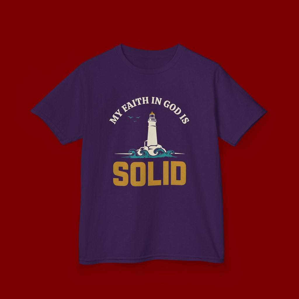Kids T-Shirt — “My Faith in God is Solid” Lighthouse Christian Tee