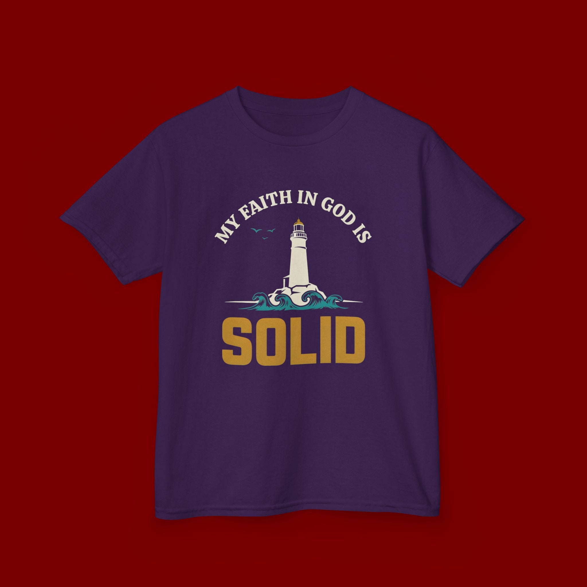 Kids T-Shirt — “My Faith in God is Solid” Lighthouse Christian Tee