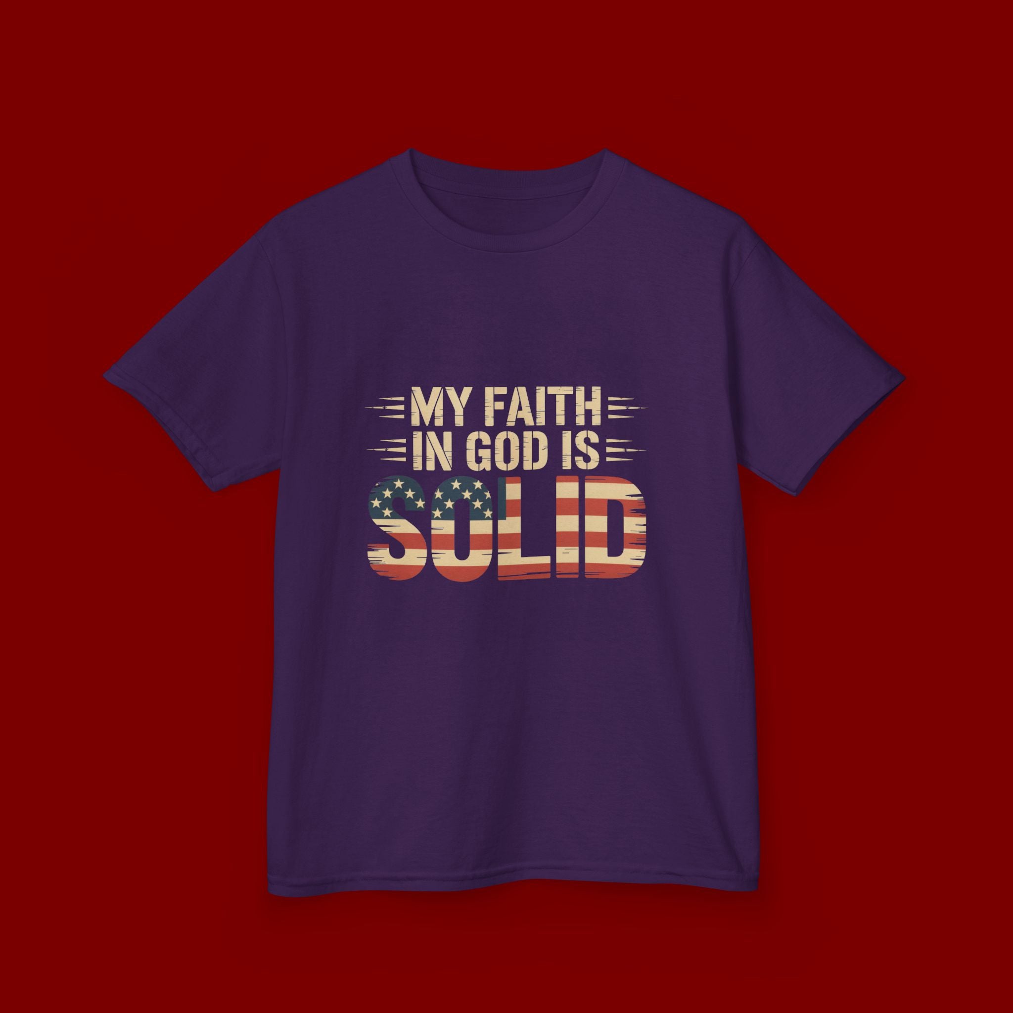 Kids Tee — "My Faith in God is Solid" Patriotic Christian T-Shirt