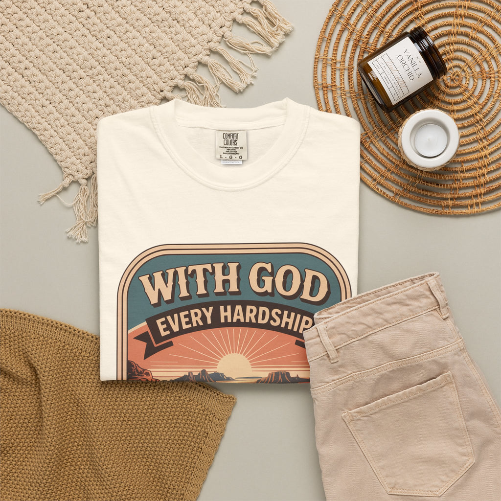 Scripture Comfort T-Shirt — "With God Every Hardship Brings Ease" Christian Faith Tee