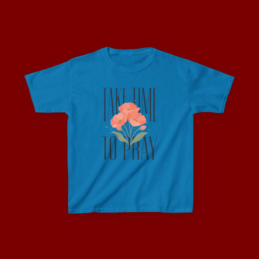 Kids Tee — "Take Time to Pray" Floral Christian Shirt