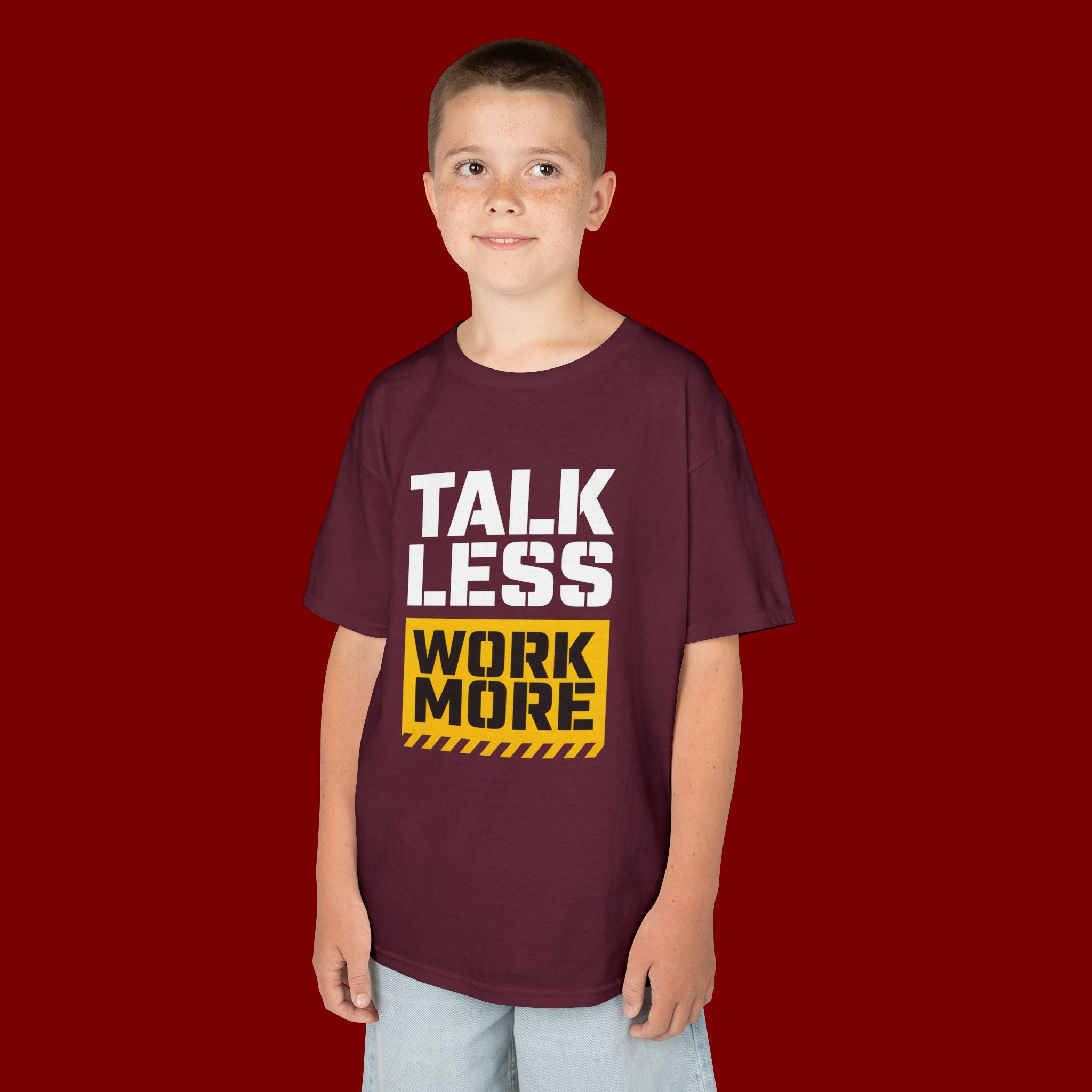 Kids T-Shirt — "Talk Less Work More" Bold Motivational Tee