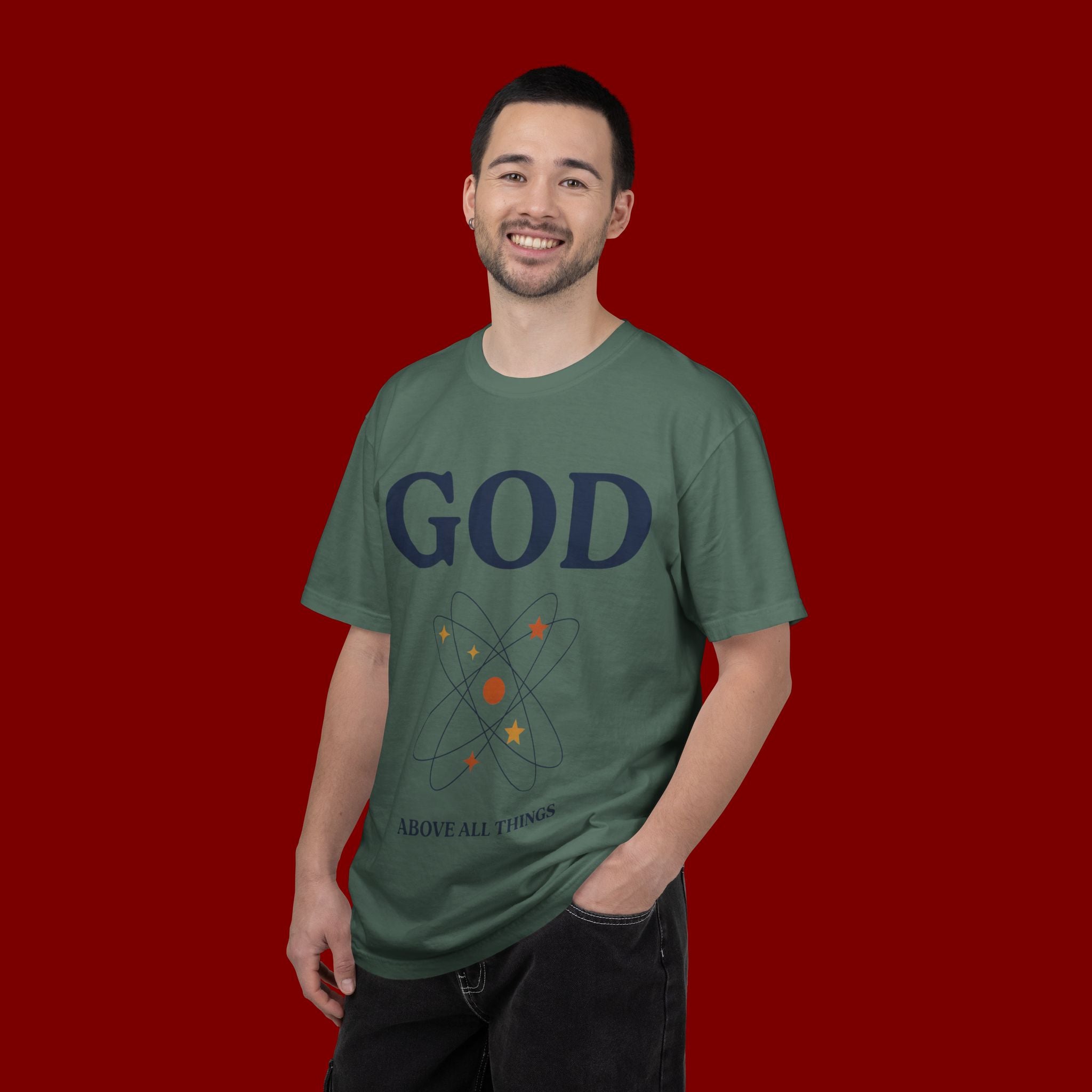 God Above All Things T-Shirt — Faith Graphic Tee with Cosmic Design