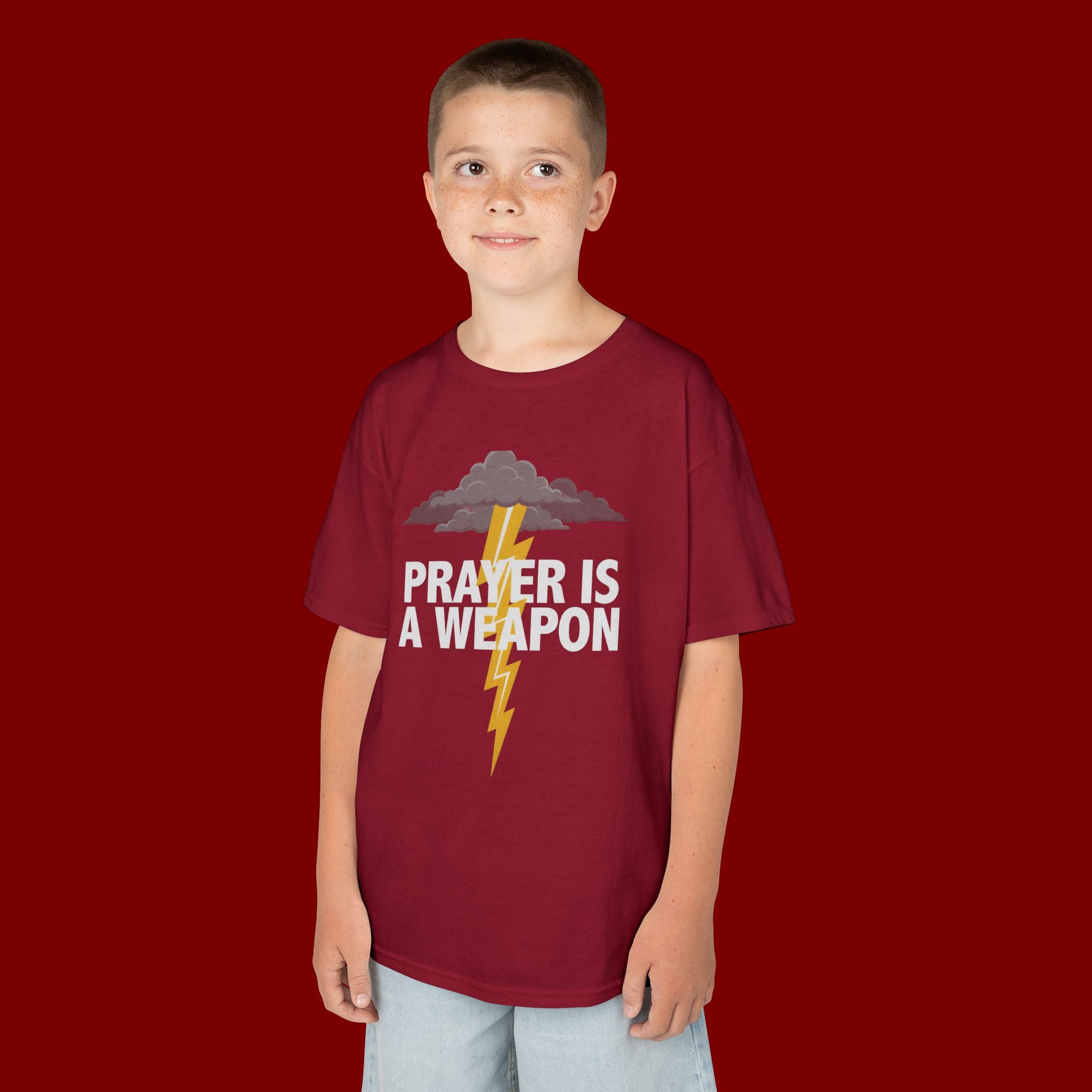 Kids Tee — "Prayer Is A Weapon" Lightning Graphic Christian Shirt